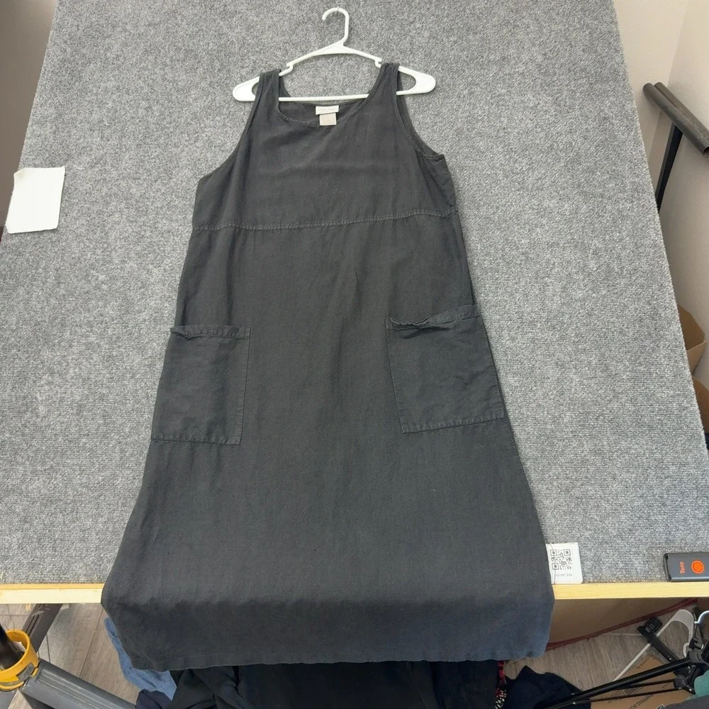 Cotton Studio Dress Womens S Black Linen Cotton Sleeveless Pocket Midi Casual